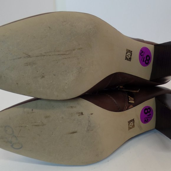 Anne Klein Brown Leather Ankle Boots Zip Up  Sz 8.5 Goldtone Hardware Buckles - Picture 14 of 16